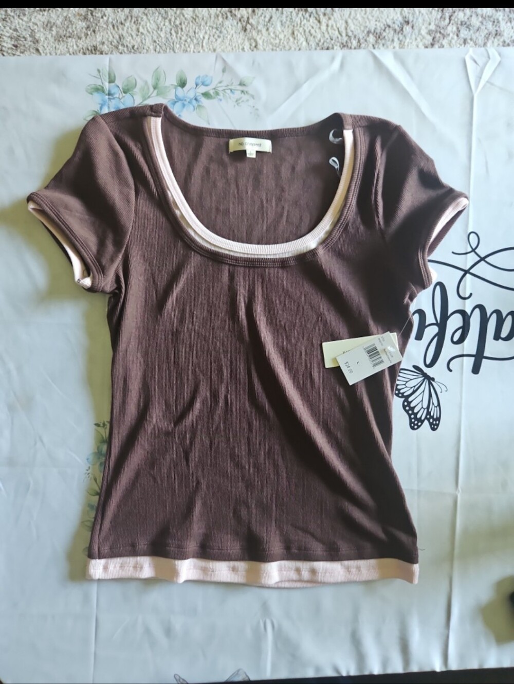 no comment Womens Layered Ribbed Top Large (Small) NWT